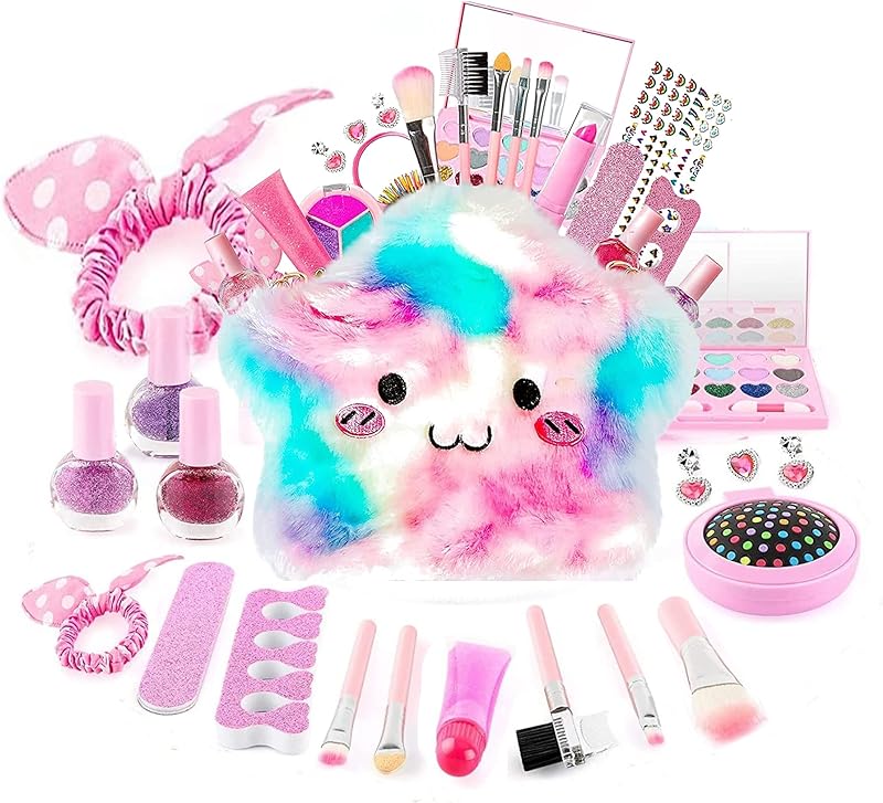 Children's Makeup Kit Washable Cosmetic Pretend Toy Set with Handbag Child Toddler Girl Birthday Gift