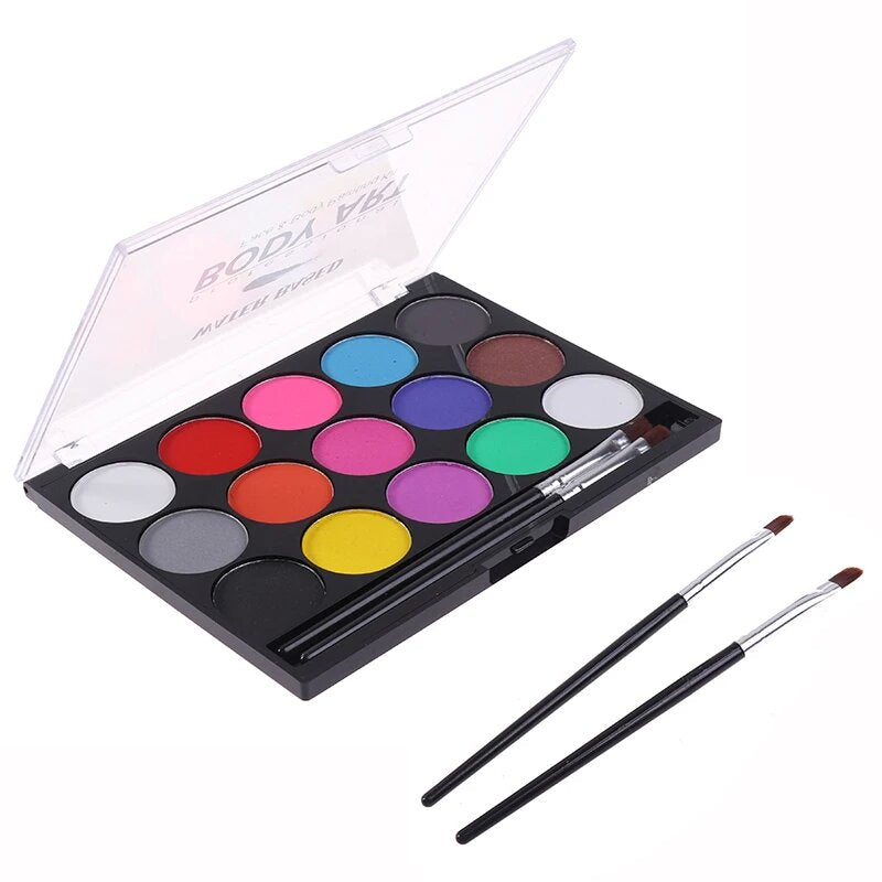 15 Colors Face Painting Body Makeup Non-Toxic Safe Watercolor Oil with Brush Christmas Halloween Party Tools