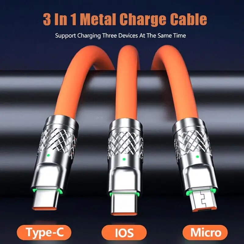  3-in-1 Retractable Fast Charging Cable metal
