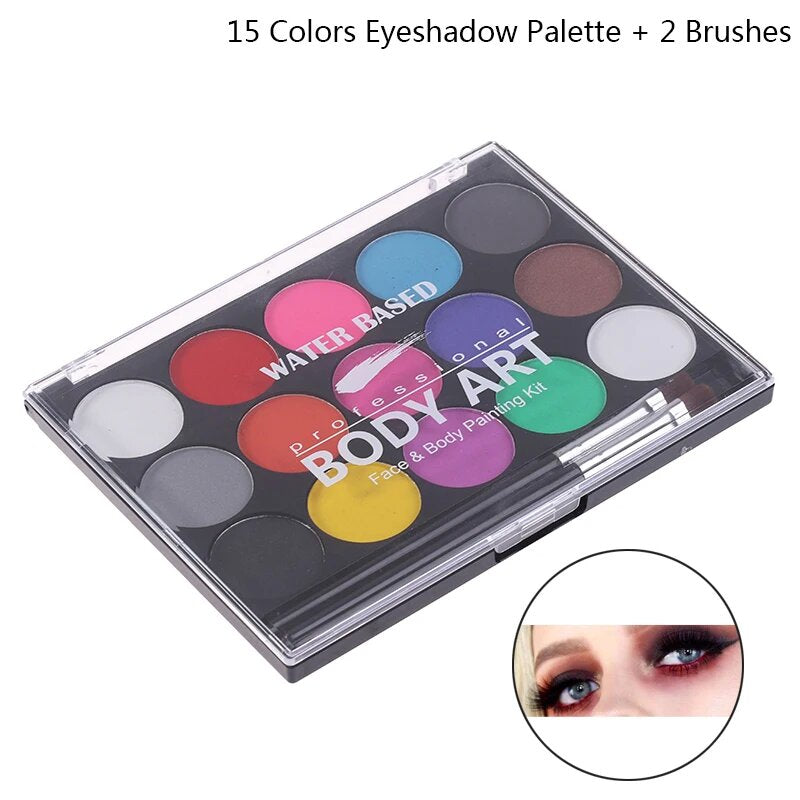 15 Colors Face Painting Body Makeup Non-Toxic Safe Watercolor Oil with Brush Christmas Halloween Party Tools