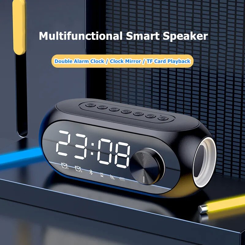 Alarm Clock Wireless Bluetooth Speaker Multifunction LED Display Stereo Subwoofer Home Decoration Support TF Card Aux Music Player