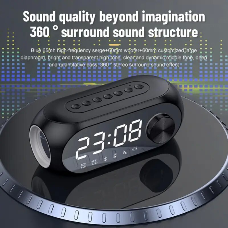 Alarm Clock Wireless Bluetooth Speaker Multifunction LED Display Stereo Subwoofer Home Decoration Support TF Card Aux Music Player