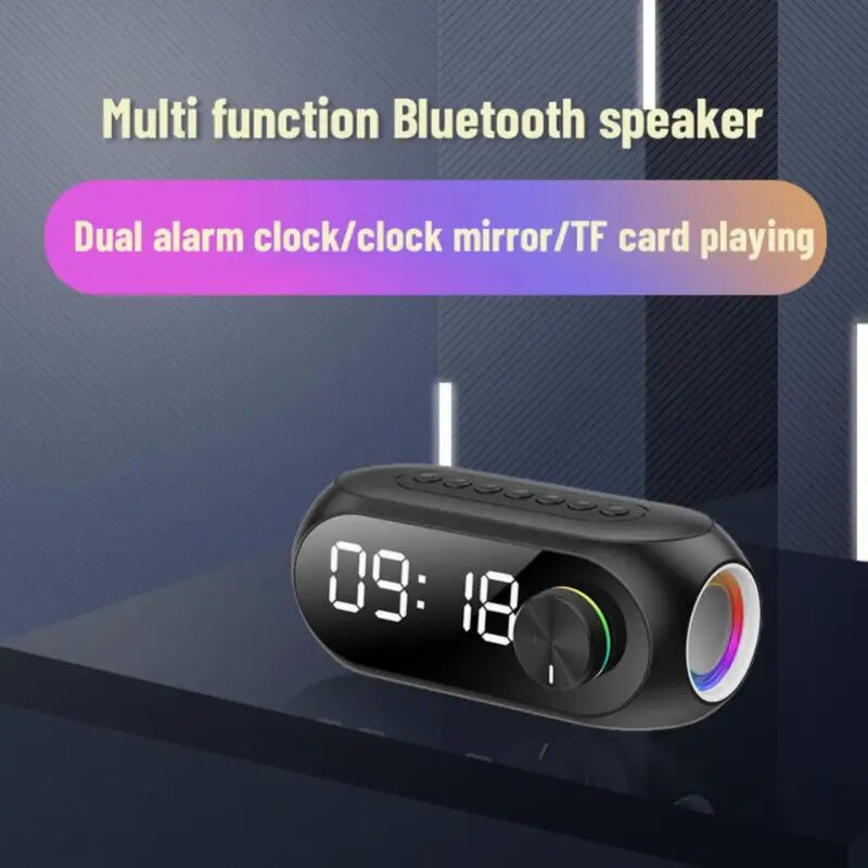 Alarm Clock Wireless Bluetooth Speaker Multifunction LED Display Stereo Subwoofer Home Decoration Support TF Card Aux Music Player