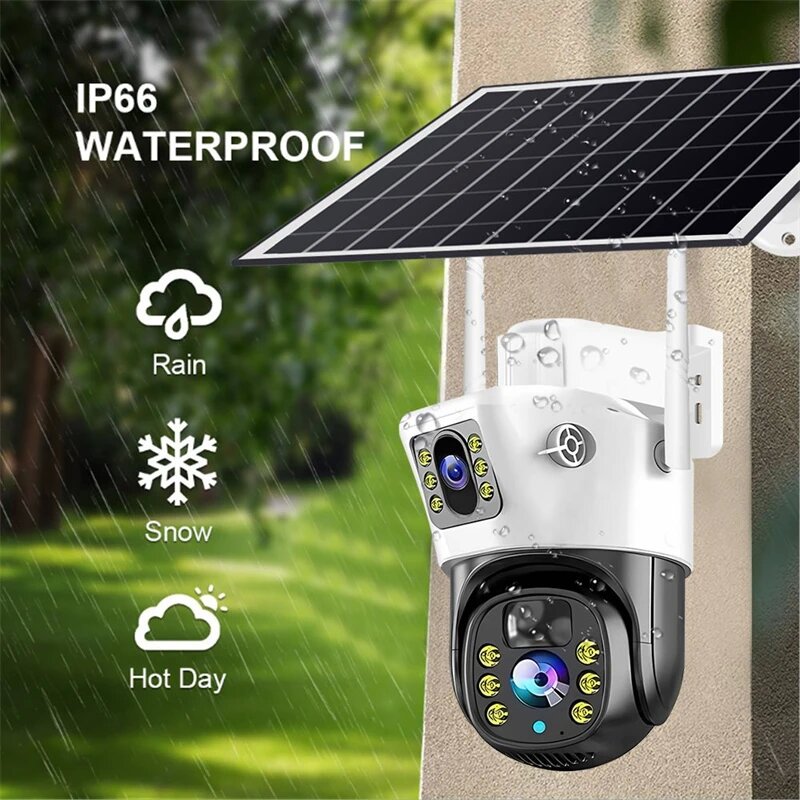 Dual-lens low-power solar camera cell phone remote 360-degree HD night vision dual-screen Machine ball monitoring