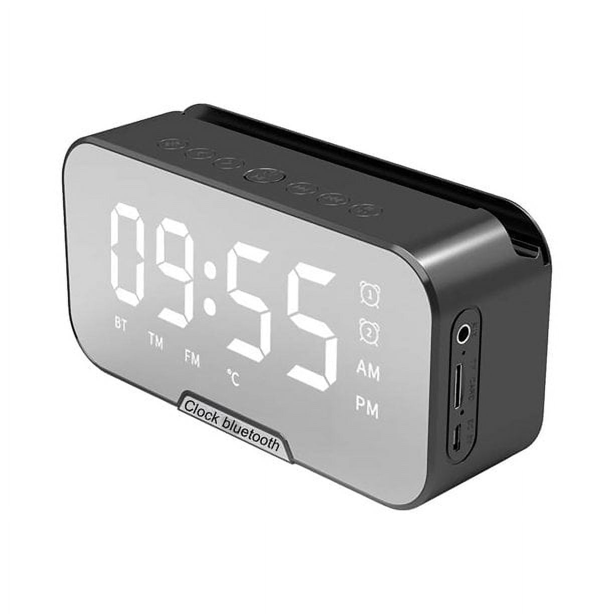 New mirror clock alarm clock Bluetooth small speaker cell phone bracket voice FM desktop alarm clock sound can show temperature