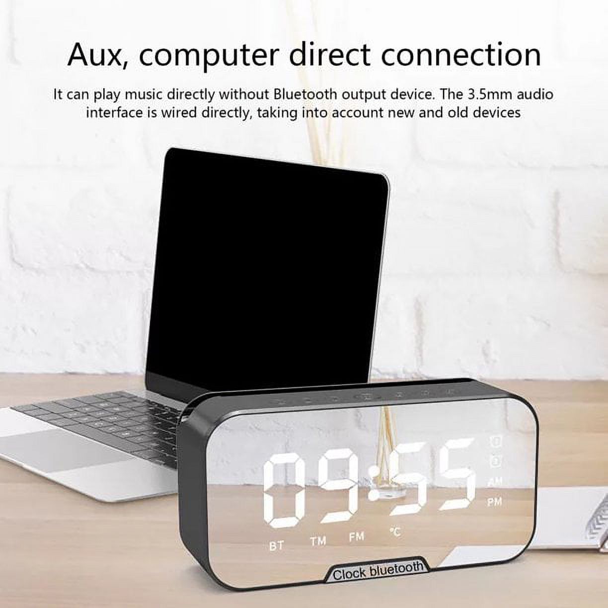 New mirror clock alarm clock Bluetooth small speaker cell phone bracket voice FM desktop alarm clock sound can show temperature