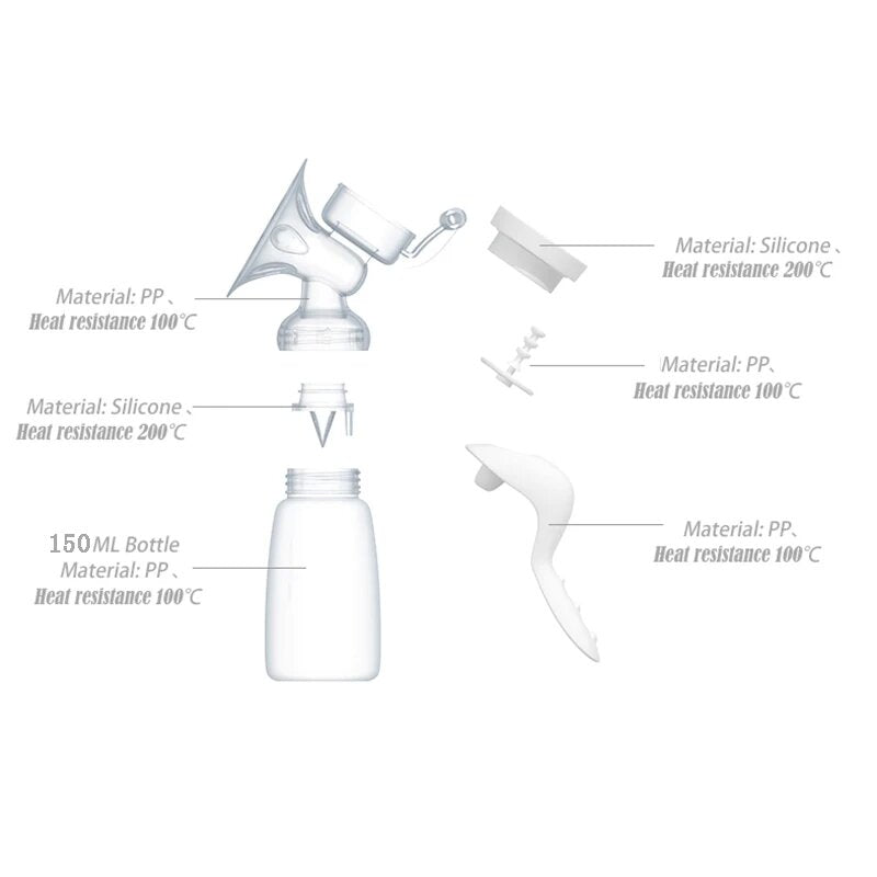 Manual Breast Pump Powerful Baby Nipple Suction 150ml Feeding Bottle