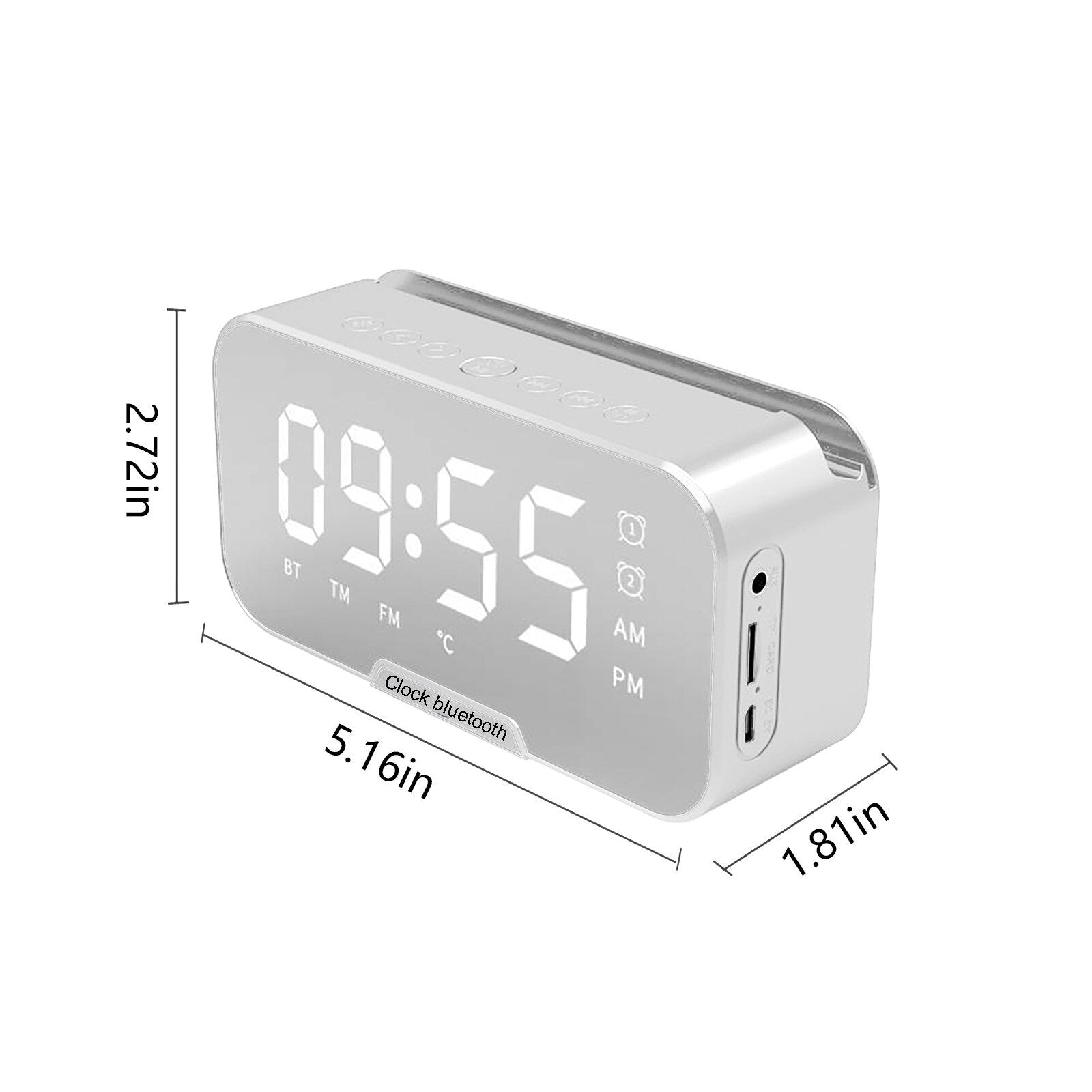 New mirror clock alarm clock Bluetooth small speaker cell phone bracket voice FM desktop alarm clock sound can show temperature