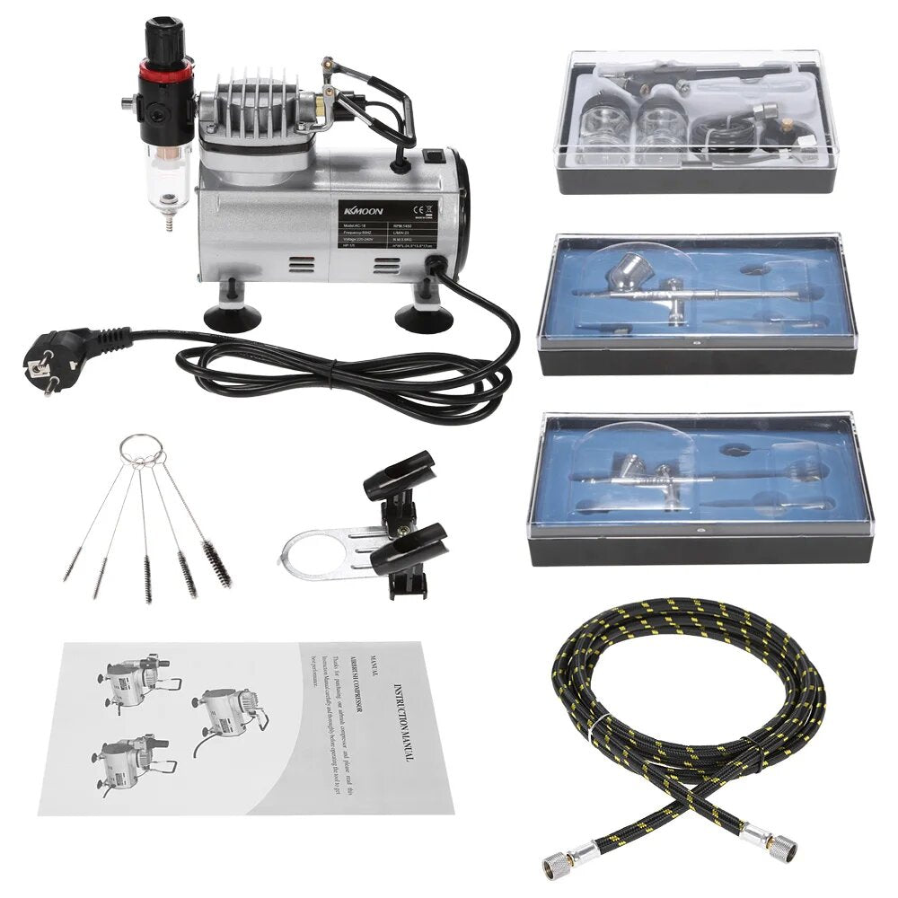 Airbrush Compressor Kit - Dual Action, Precision Hobby Airbrush Machine Set