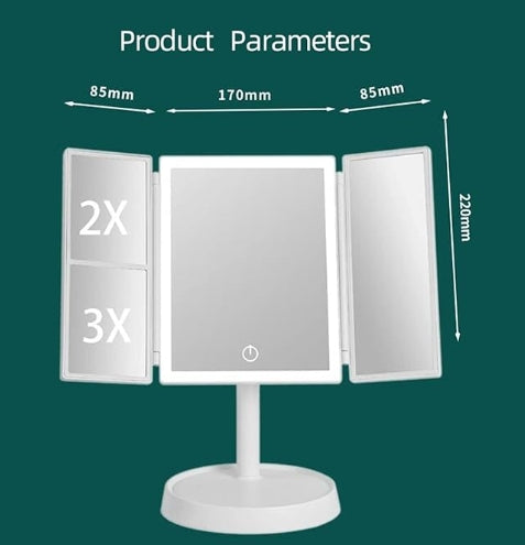 LED مرآة مكياج قابلة للطي مع إضاءة