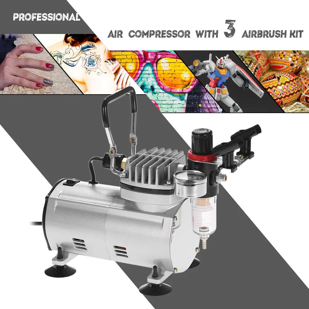 Airbrush Compressor Kit - Dual Action, Precision Hobby Airbrush Machine Set