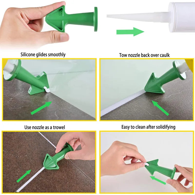 Silicone Nozzle Applicator 3-in-1 Metal Squeegee Scraper Sealer Caulking Window Tile Kitchen Bathroom