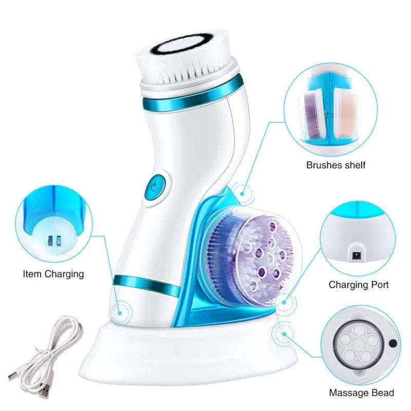 4-in-1 Electric Facial Cleansing Pore Skin Facial Massager Cleanser Body Cleansing Beauty Brush Tool