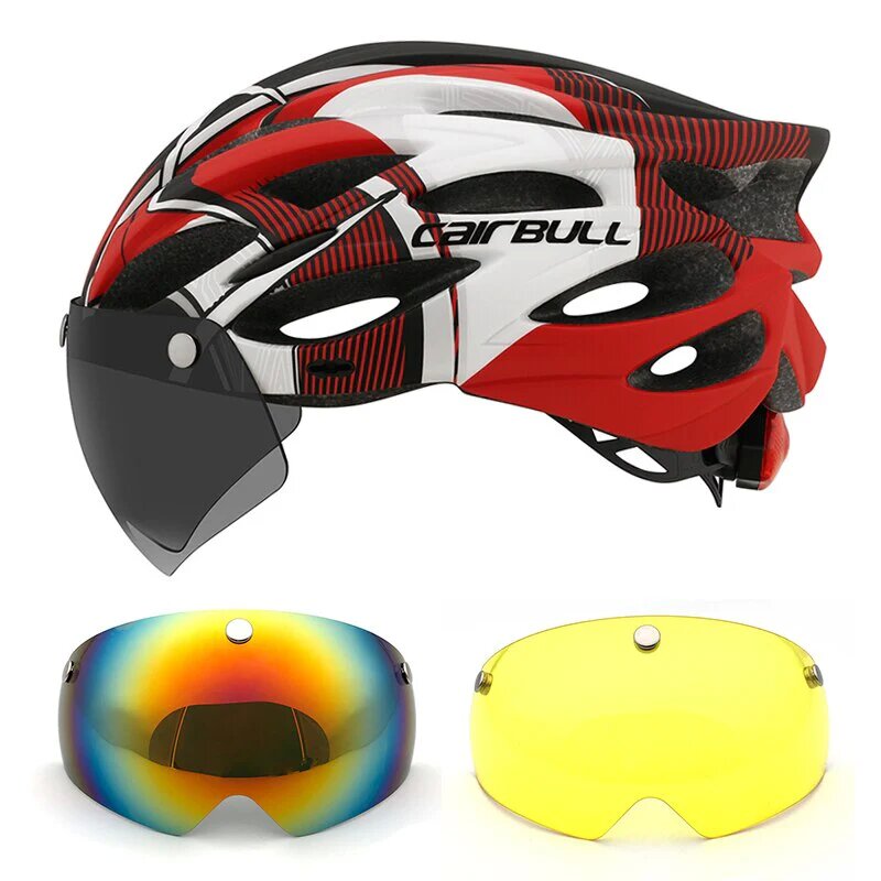 Ultra lightweight riding safety helmet outdoor motorcycle bicycle tail light helmet removable lens visor mountain road bike helmet