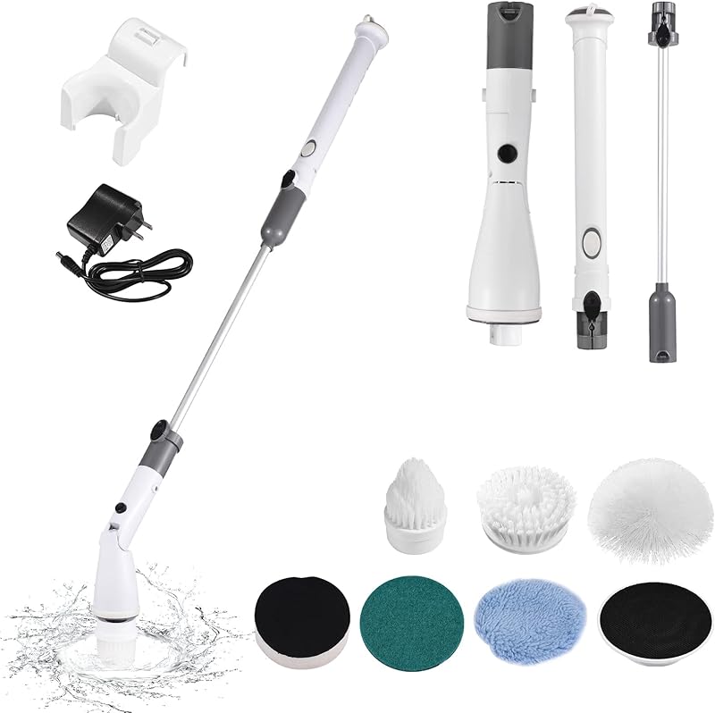 7-in-1 Electric Cleaning Brush Household Appliance Long Handle Telescopic Cleaning Chore Bathroom Brush Kitchen Brush Multi-Use Cleaning Mop