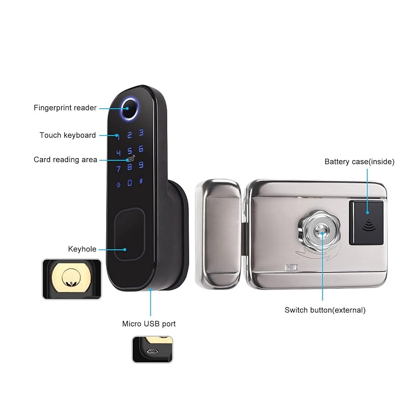 Smart Door Lock Wifi Electronic Digital Remote Control Fingerprint Card Code Home Security USB Emergency Power Supply