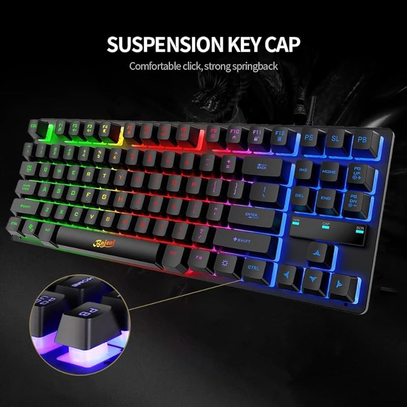 Wired Keyboard 87 Keys Mechanical Feeling Rainbow Switching Illuminated Hovering Keycaps Gaming Office