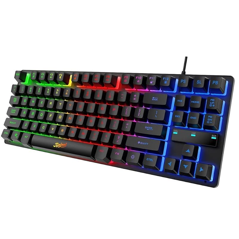 Wired Keyboard 87 Keys Mechanical Feeling Rainbow Switching Illuminated Hovering Keycaps Gaming Office