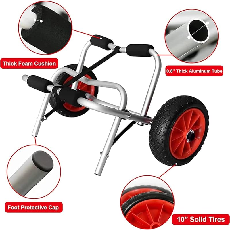 Kayak Trailer Aluminum Alloy Folding Hard Plastic Paddleboard Hand Pull Trolley Strap-on Adjustable Fiberglass