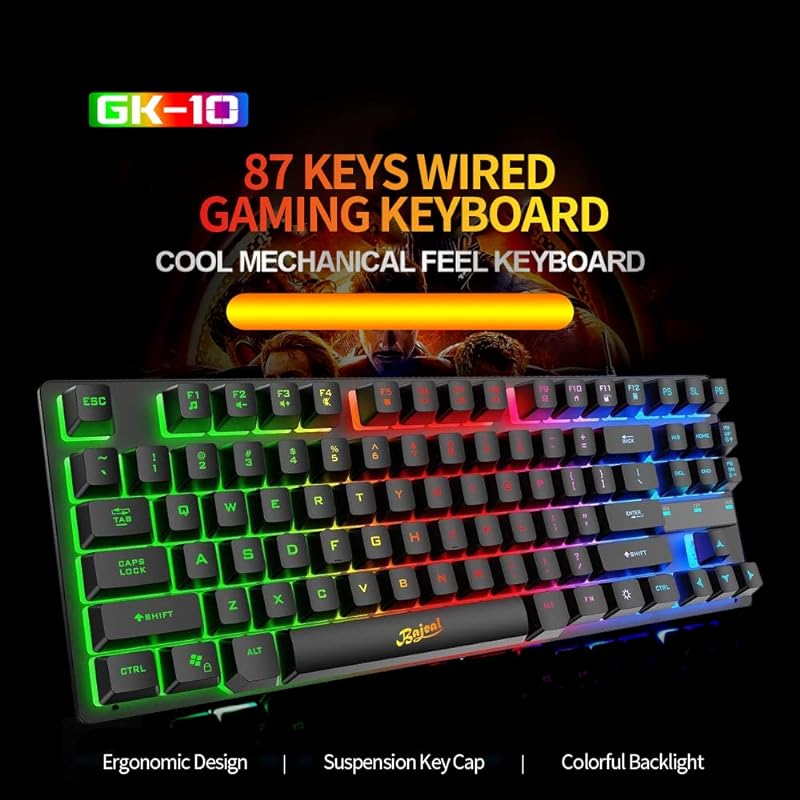 Wired Keyboard 87 Keys Mechanical Feeling Rainbow Switching Illuminated Hovering Keycaps Gaming Office