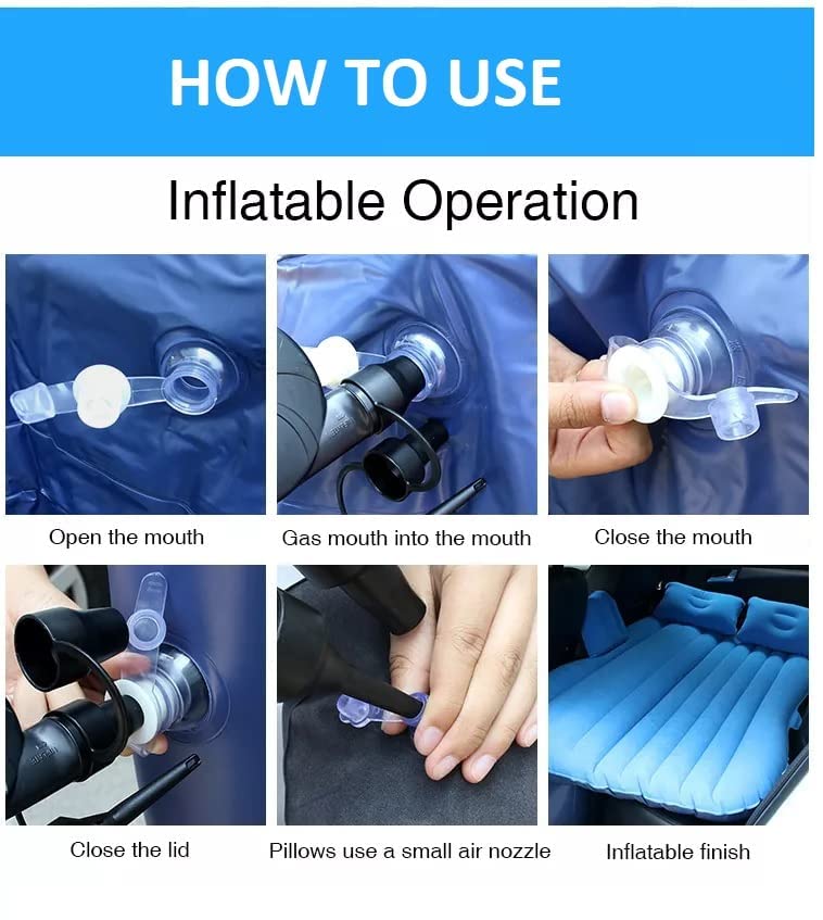 Inflatable car mattress with two air pillows, car air pump and repair kit for Hyundai Eon's car air beds