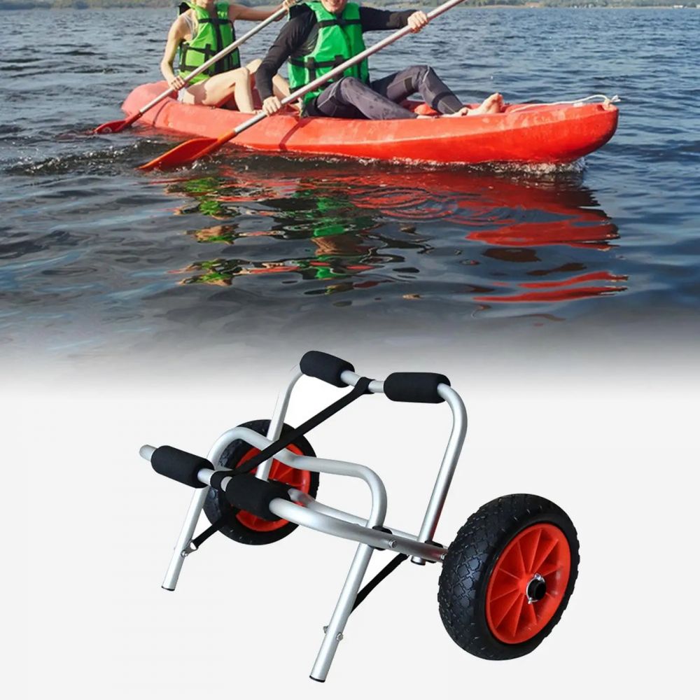 Kayak Trailer Aluminum Alloy Folding Hard Plastic Paddleboard Hand Pull Trolley Strap-on Adjustable Fiberglass