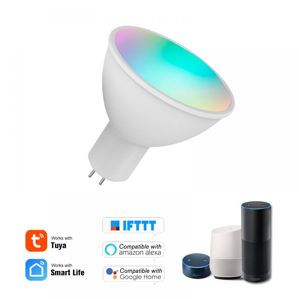 لمبة WiFi الذكية RGB+W+C LED لمبة 5W GU5.3 عكس الضوء لتطبيق الهاتف المحمول للتحكم عن بعد