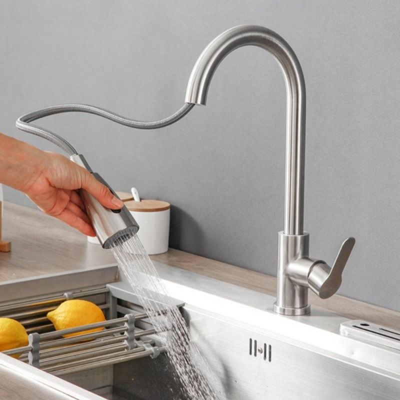 304 stainless steel pull-out washbasin faucet sink household kitchen telescopic sink hot and cold anti-splash water