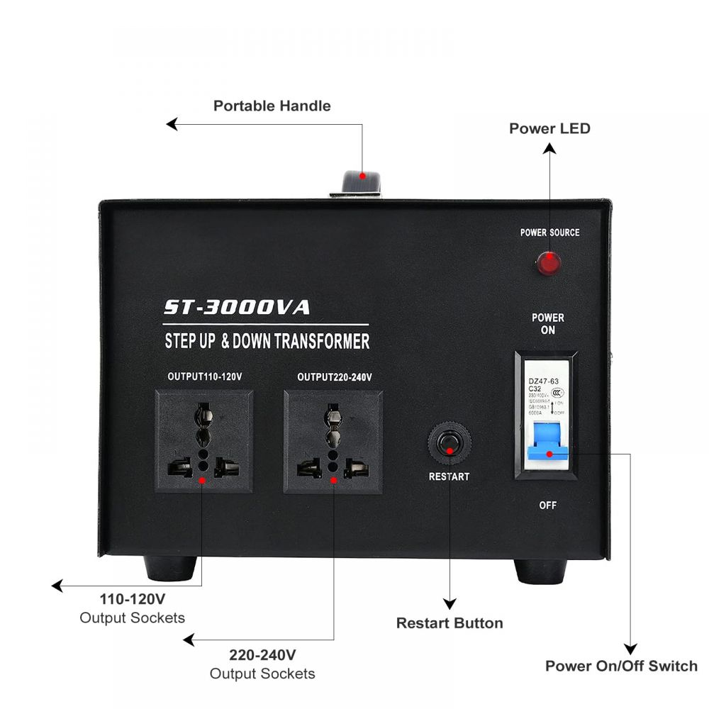 3000W Voltage Inverter 110V to 220V – AC Power Converter