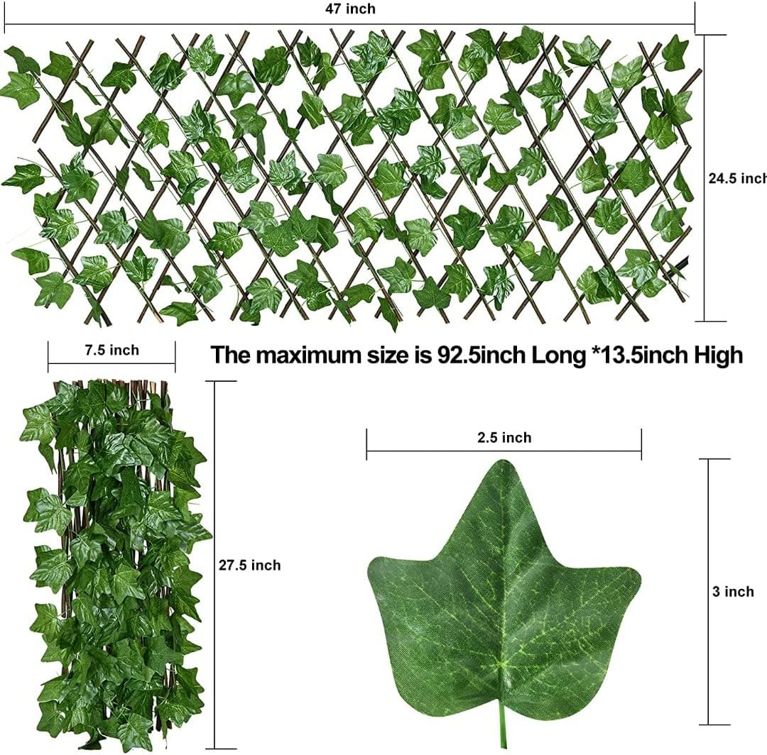 Artificial Leaf Faux Ivy Expandable/Stretchable Privacy Fence Screen for Outdoor Balcony Deck, Decorative Faux Ivy Fence Panel