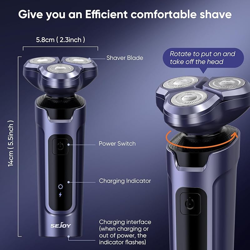 SEJOY 5-in-1 Men's Electric Shaver Cordless Wet and Dry Shaver with Nose Hair and Beard Trimmer