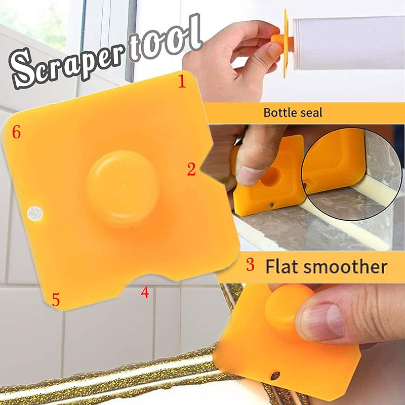 Silicone Nozzle Applicator 3-in-1 Metal Squeegee Scraper Sealer Caulking Window Tile Kitchen Bathroom