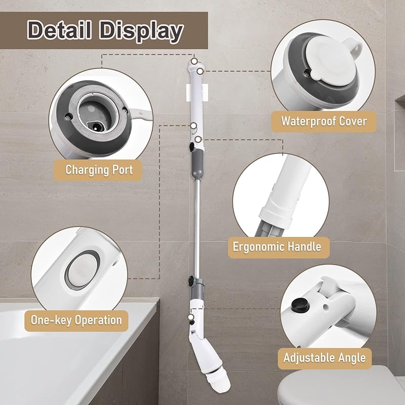 7-in-1 Electric Cleaning Brush Household Appliance Long Handle Telescopic Cleaning Chore Bathroom Brush Kitchen Brush Multi-Use Cleaning Mop