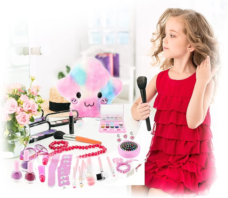 Children's Makeup Kit Washable Cosmetic Pretend Toy Set with Handbag Child Toddler Girl Birthday Gift