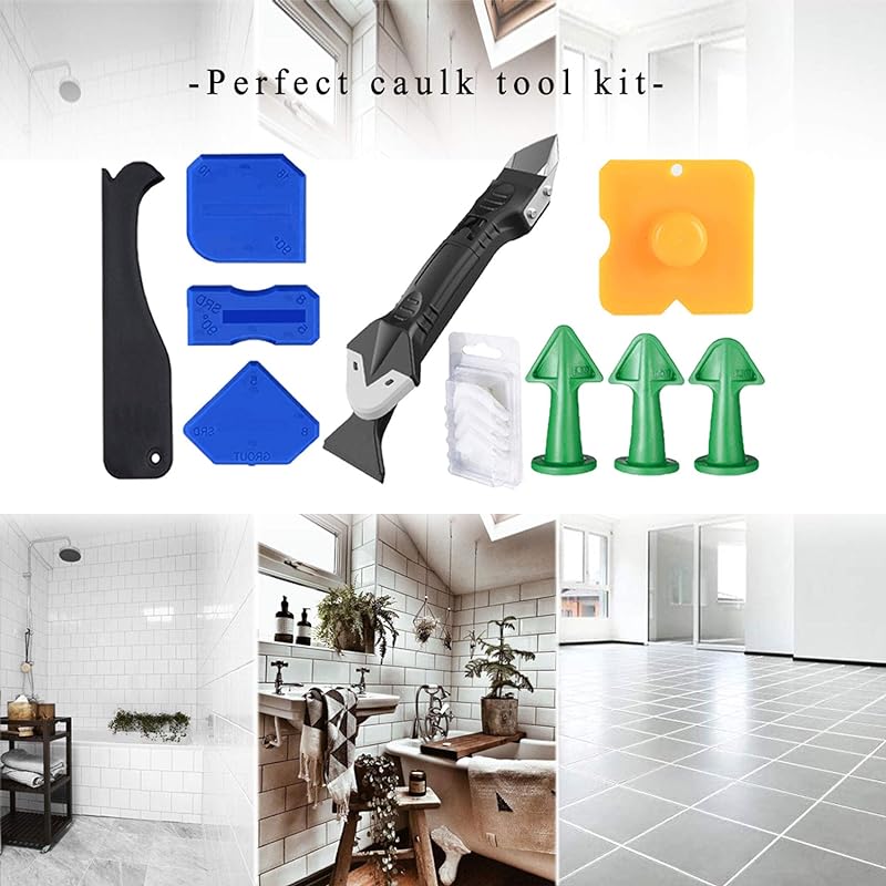 Silicone Nozzle Applicator 3-in-1 Metal Squeegee Scraper Sealer Caulking Window Tile Kitchen Bathroom