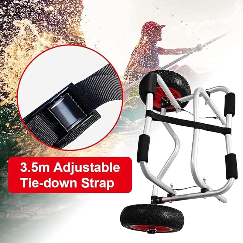 Kayak Trailer Aluminum Alloy Folding Hard Plastic Paddleboard Hand Pull Trolley Strap-on Adjustable Fiberglass