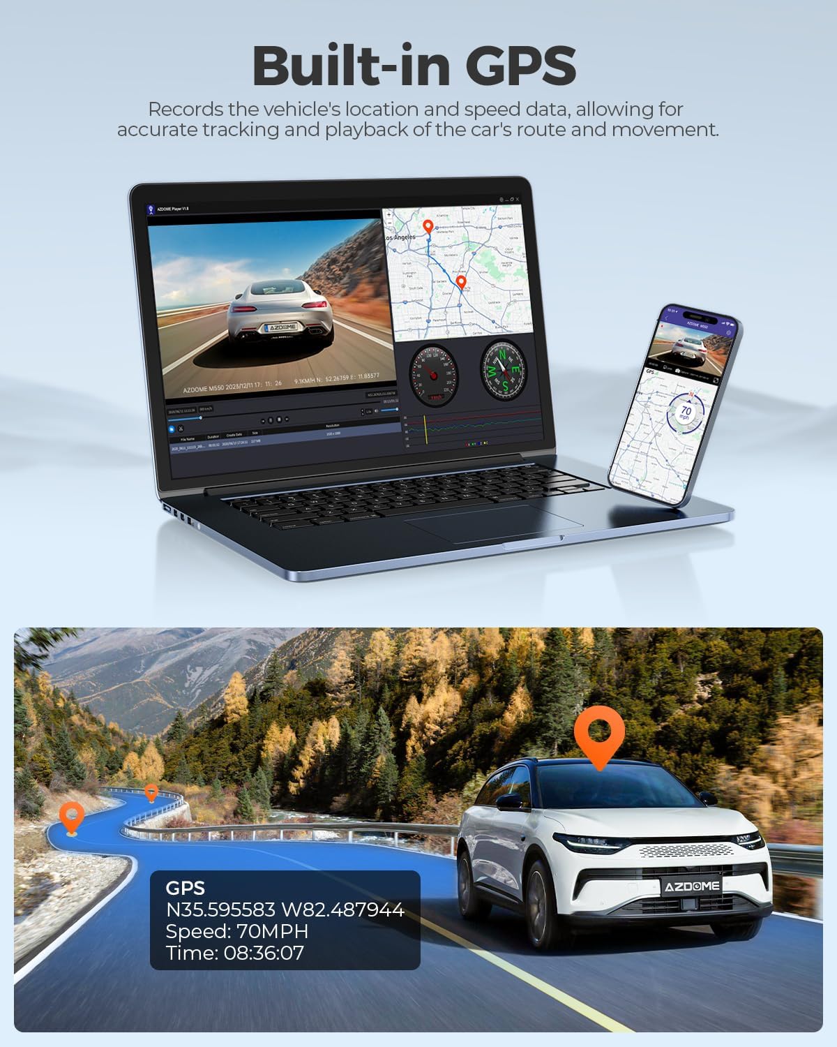 AZDOME M550 3-Channel Car Recorder, 4K+1080P Car Dual Driving Recorder, Built-in WiFi GPS, 1440P+1080P+1080P Front & Rear Built-in, Includes 64GB Card, 3.19-Inch IPS Screen, WDR, IR Night Vision, Parking Mode