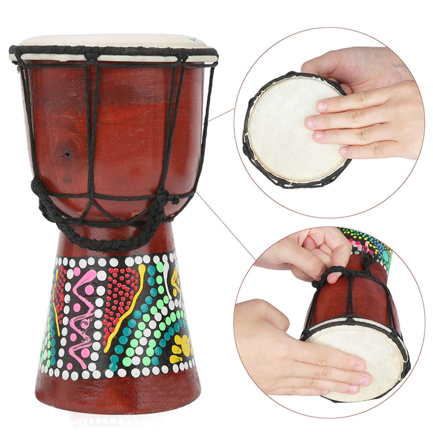 Kids African Drums Goatskin Whole Hollowed Mahogany DIY Beginner Tambourine