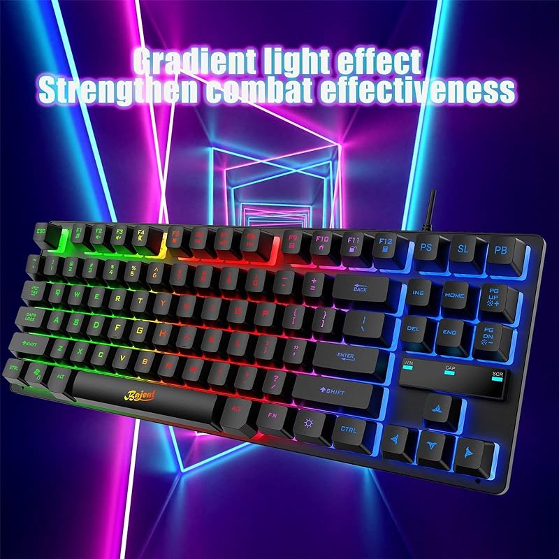 Wired Keyboard 87 Keys Mechanical Feeling Rainbow Switching Illuminated Hovering Keycaps Gaming Office