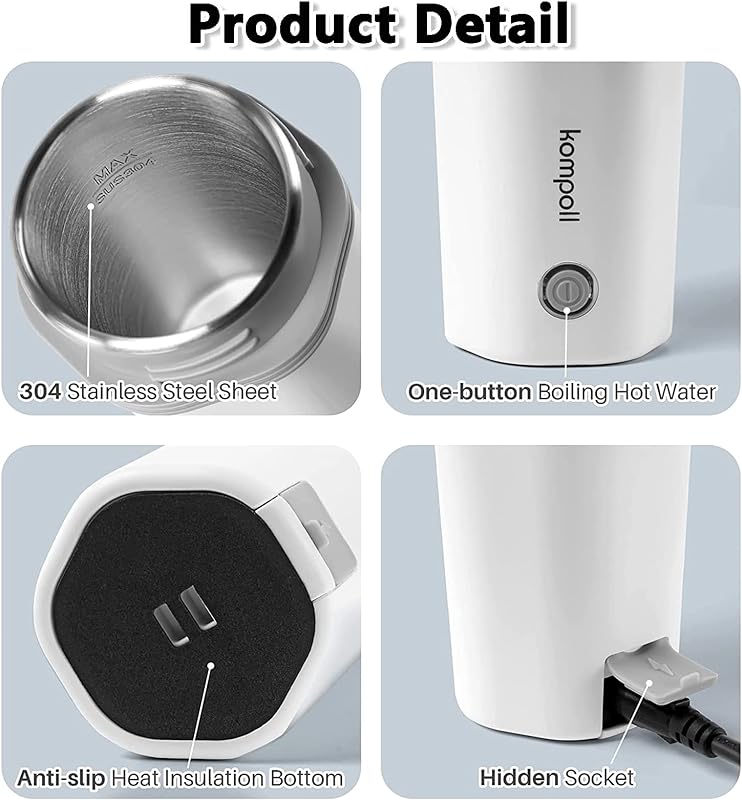 Portable electric kettle 304 stainless steel liner small travel kettle 450ml mini electric water bottle