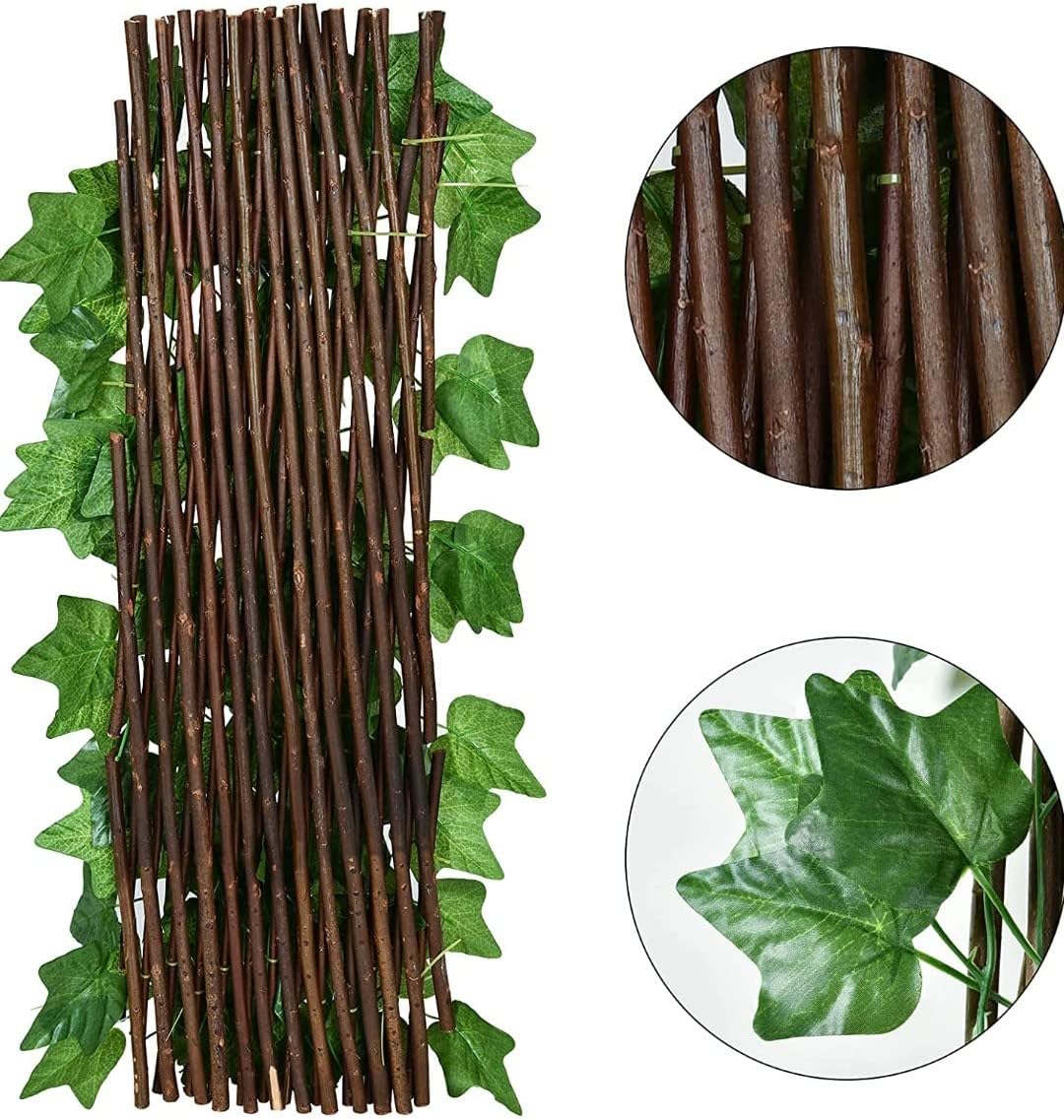 Artificial Leaf Faux Ivy Expandable/Stretchable Privacy Fence Screen for Outdoor Balcony Deck, Decorative Faux Ivy Fence Panel