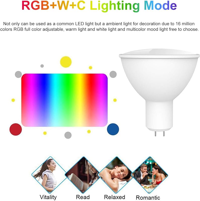 لمبة WiFi الذكية RGB+W+C LED لمبة 5W GU5.3 عكس الضوء لتطبيق الهاتف المحمول للتحكم عن بعد