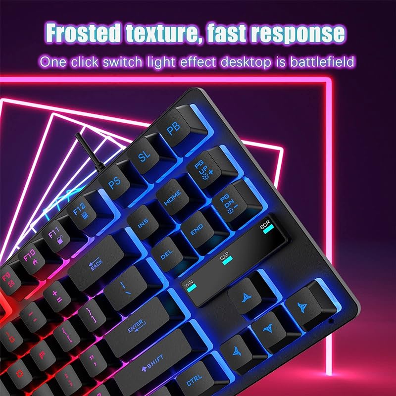 Wired Keyboard 87 Keys Mechanical Feeling Rainbow Switching Illuminated Hovering Keycaps Gaming Office