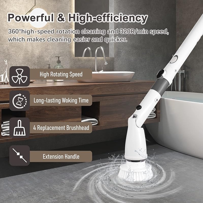 7-in-1 Electric Cleaning Brush Household Appliance Long Handle Telescopic Cleaning Chore Bathroom Brush Kitchen Brush Multi-Use Cleaning Mop