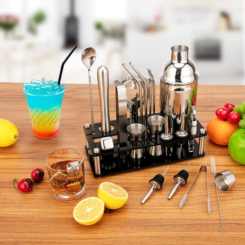 Ice Cube Acrylic Shaker Bartender Complete Cocktail Tools Stainless Steel Mixer Set