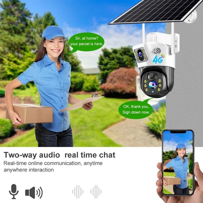 Dual-lens low-power solar camera cell phone remote 360-degree HD night vision dual-screen Machine ball monitoring