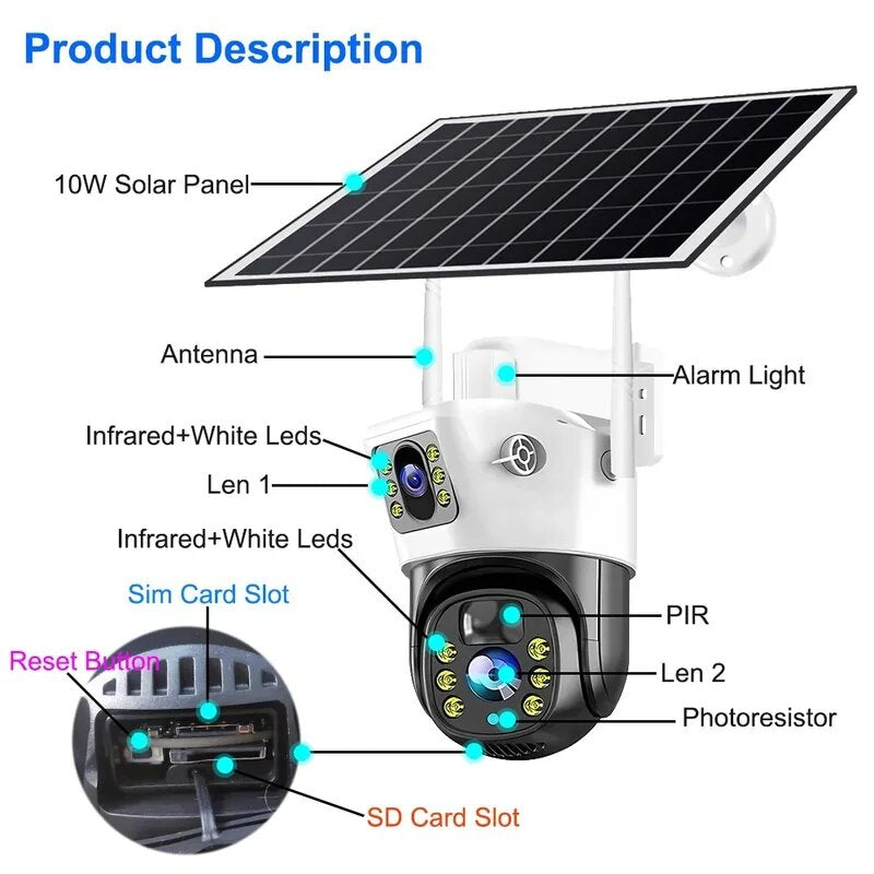 Dual-lens low-power solar camera cell phone remote 360-degree HD night vision dual-screen Machine ball monitoring