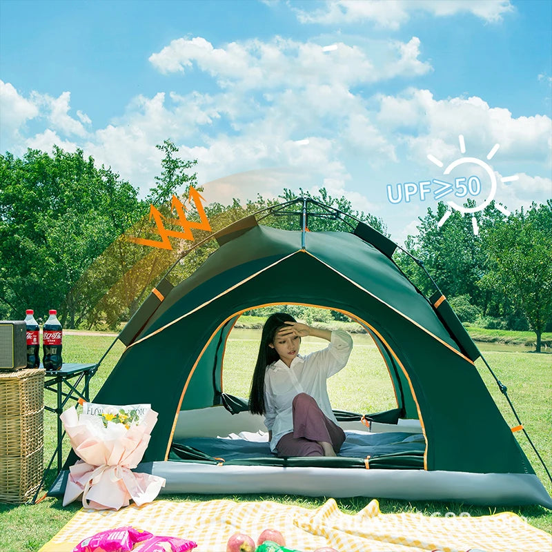 Tent outdoor 3-4 people automatic portable false double folding thickened sun protection camping equipment field camping