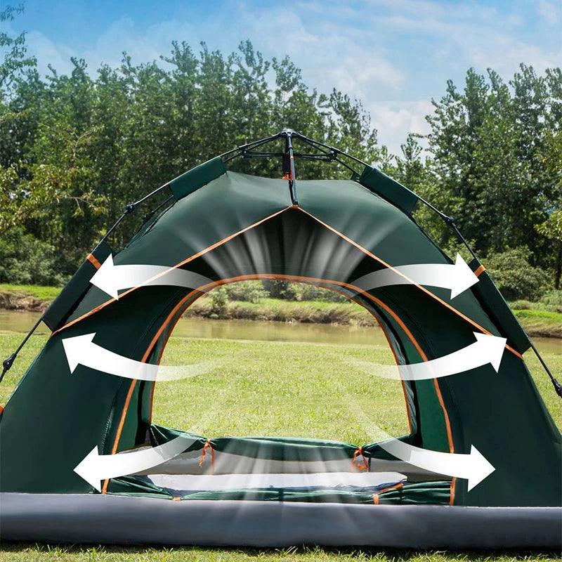 Tent outdoor 3-4 people automatic portable false double folding thickened sun protection camping equipment field camping