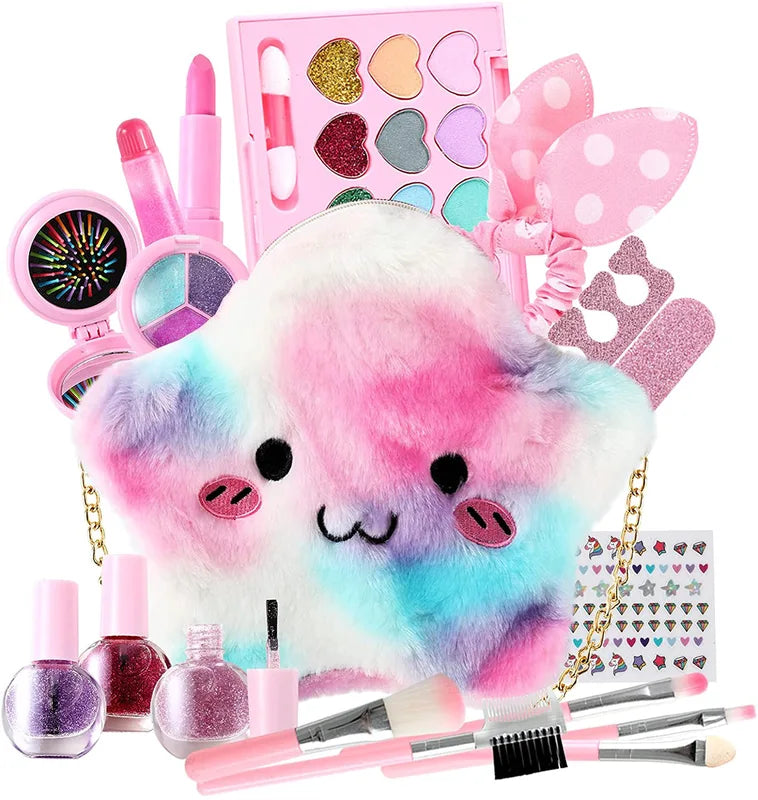 Children's Makeup Kit Washable Cosmetic Pretend Toy Set with Handbag Child Toddler Girl Birthday Gift